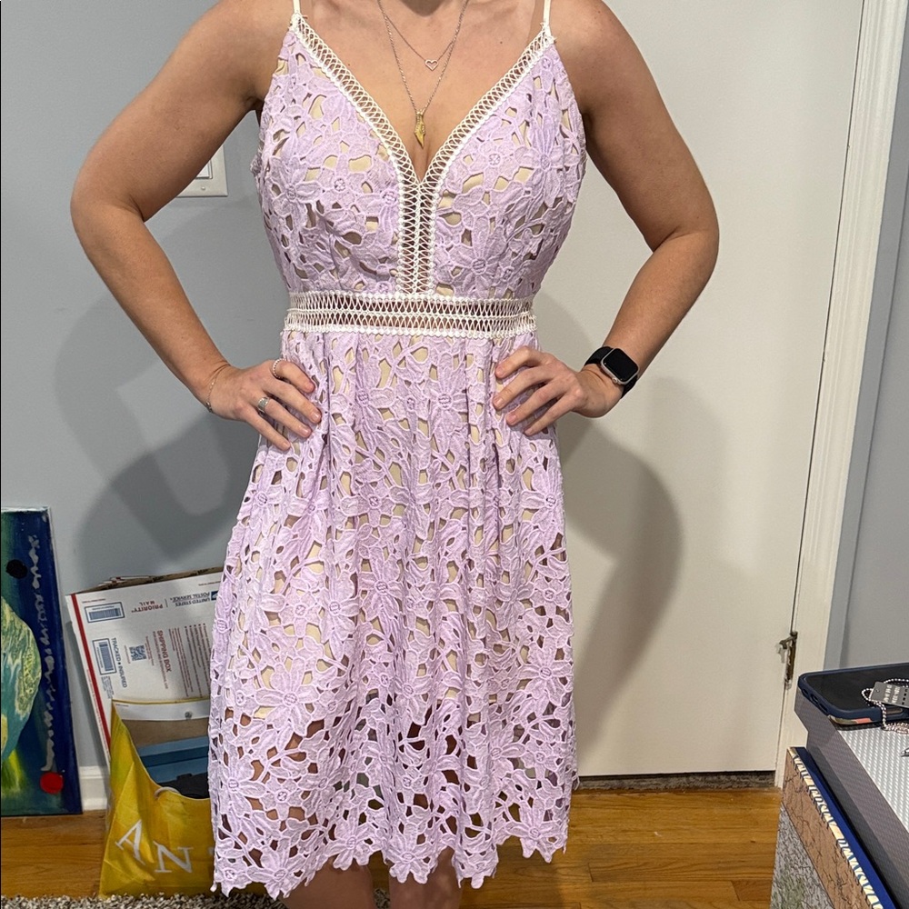 Aqua Lilac Lace Midi Dress